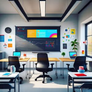 Classroom with AI-powered whiteboard and smart devices”